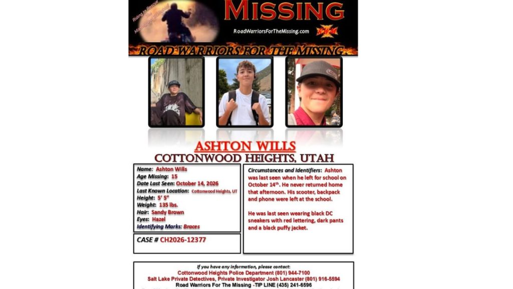 Ashton Wills Missing in Cottonwood Heights, Utah, After Leaving for School