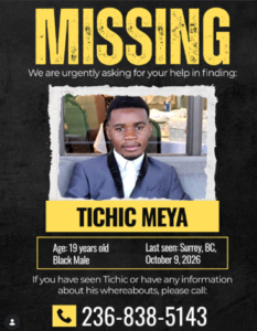 Search for 19-Year-Old Reportedly Last Seen in Surrey, British Columbia: Tichic Meya Missing